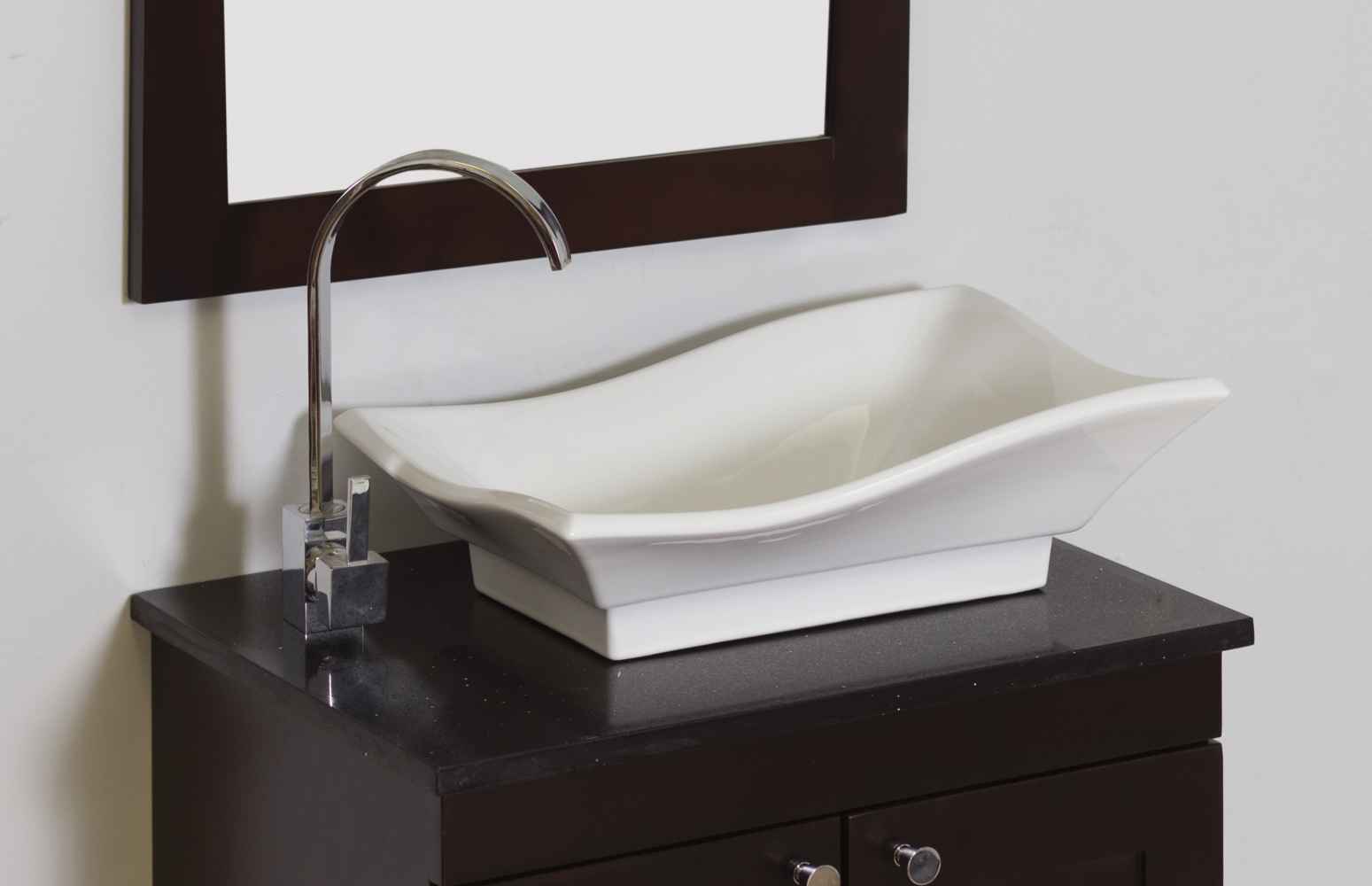 20-in. x 14-in. Unique Bathroom Vessel Sink Set White Enamel Glaze