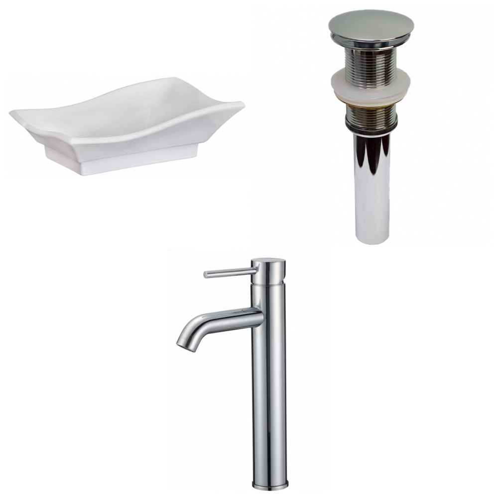 20-in. x 14-in. Unique Bathroom Vessel Sink Set White Enamel Glaze