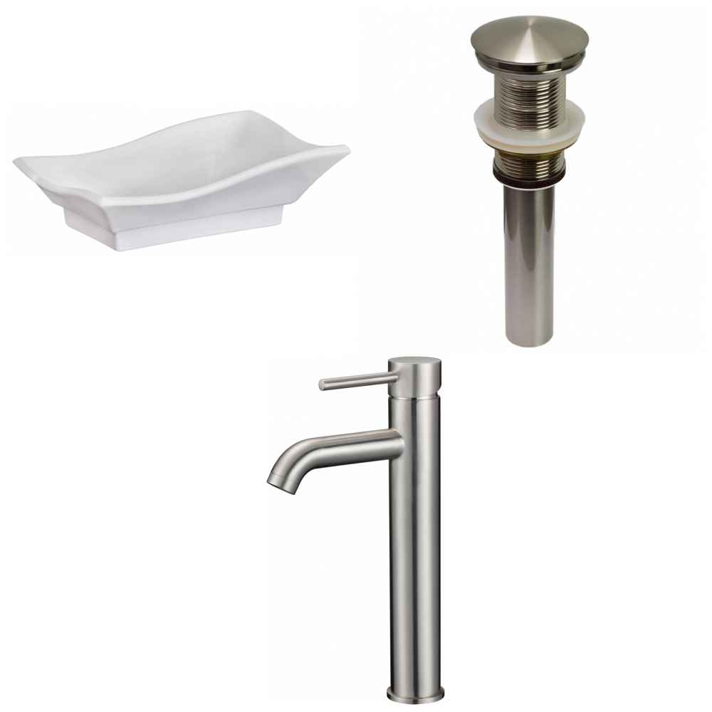 20-in. x 14-in. Unique Bathroom Vessel Sink Set White Enamel Glaze
