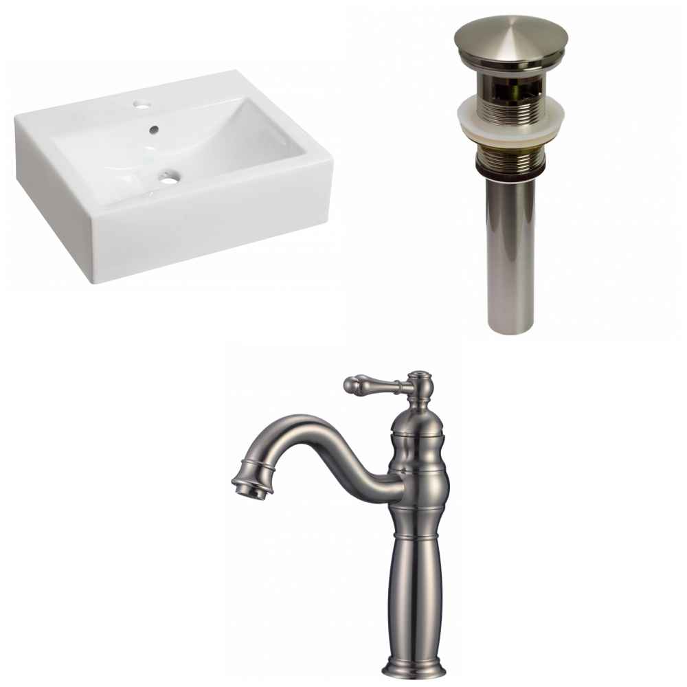 20.25-in. x 16.25-in. Rectangle Bathroom Vessel Sink Set White Enamel Glaze