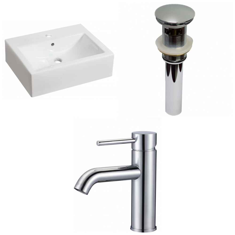 20.25-in. x 16.25-in. Rectangle Bathroom Vessel Sink Set White Enamel Glaze