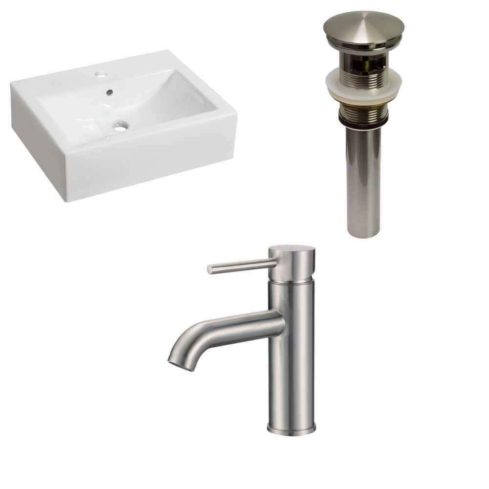 20.25-in. x 16.25-in. Rectangle Bathroom Vessel Sink Set White Enamel Glaze