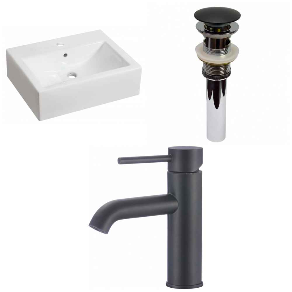 20.25-in. x 16.25-in. Rectangle Bathroom Vessel Sink Set White Enamel Glaze