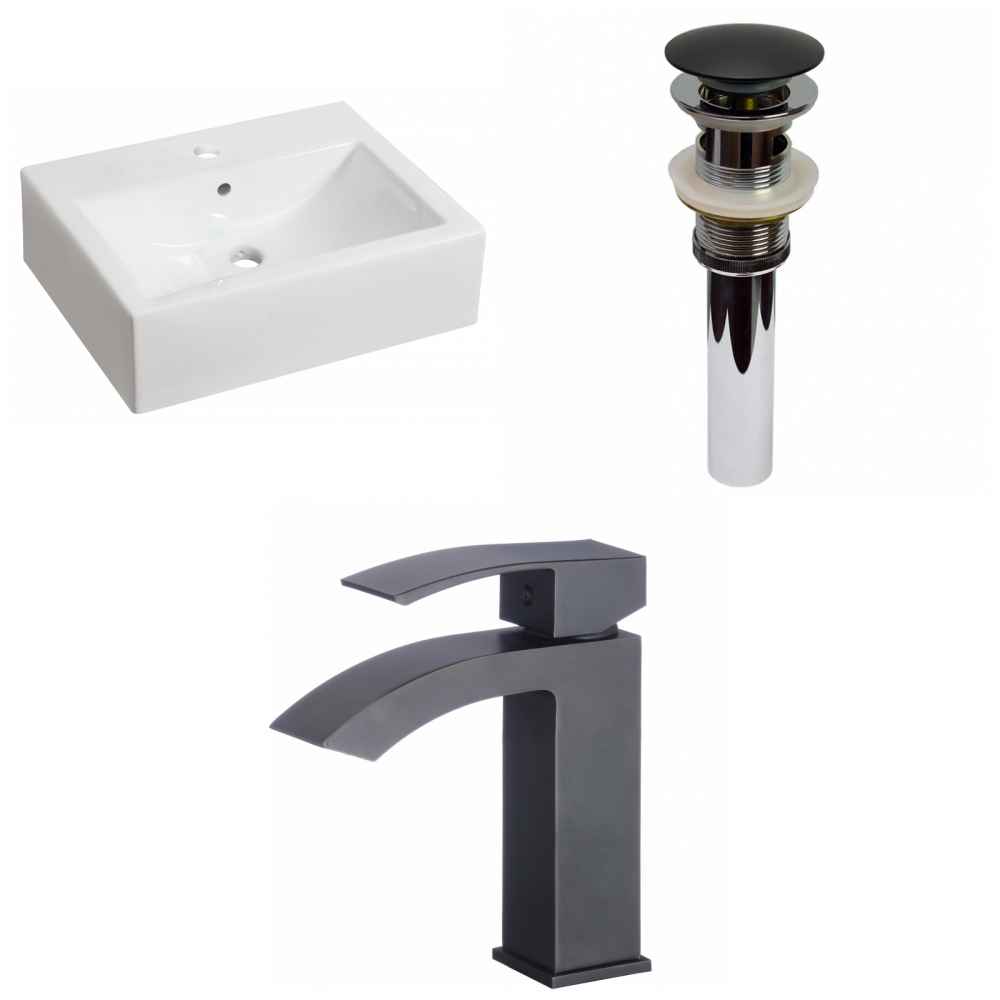 20.25-in. x 16.25-in. Rectangle Bathroom Vessel Sink Set White Enamel Glaze