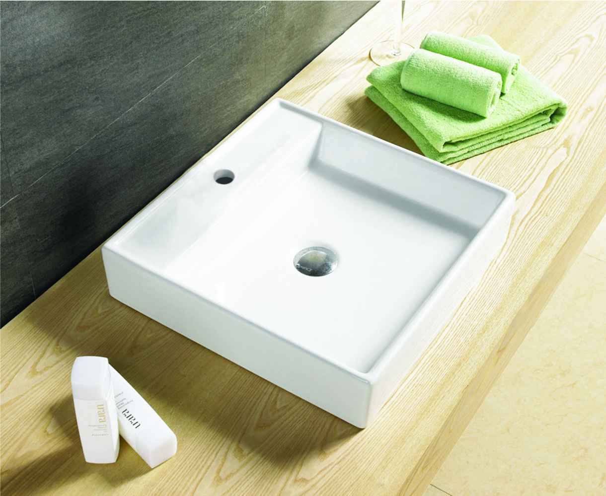 17.5-in. x 17.5-in. Square Bathroom Vessel Sink Set White Enamel Glaze