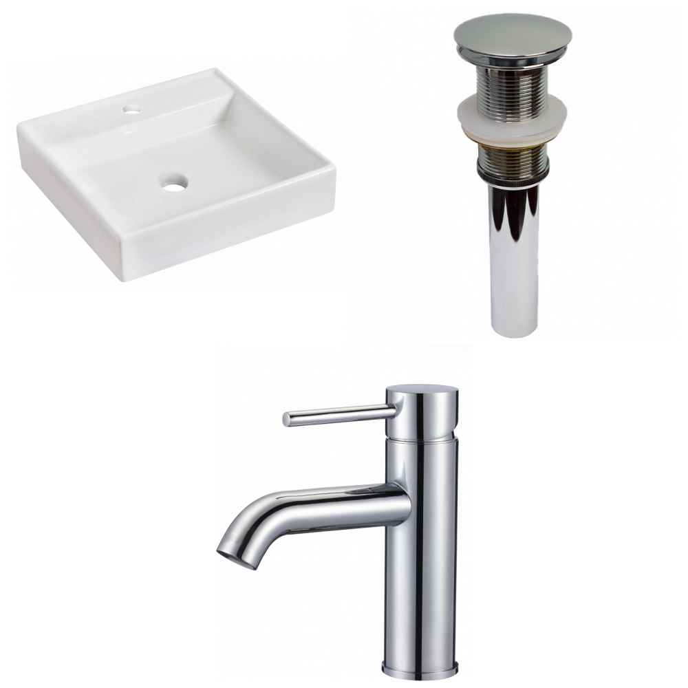 17.5-in. x 17.5-in. Square Bathroom Vessel Sink Set White Enamel Glaze