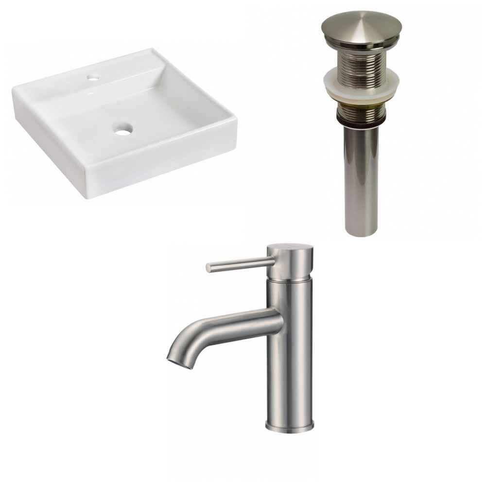 17.5-in. x 17.5-in. Square Bathroom Vessel Sink Set White Enamel Glaze