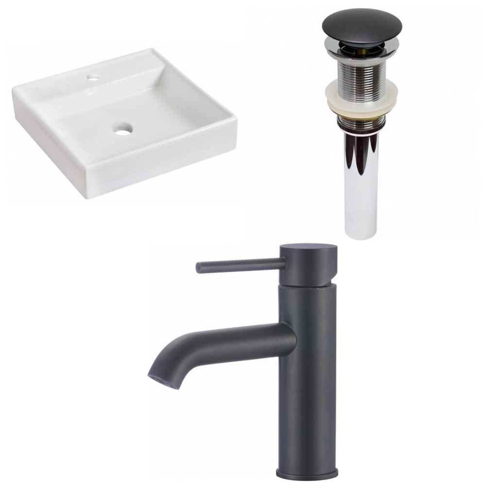 17.5-in. x 17.5-in. Square Bathroom Vessel Sink Set White Enamel Glaze