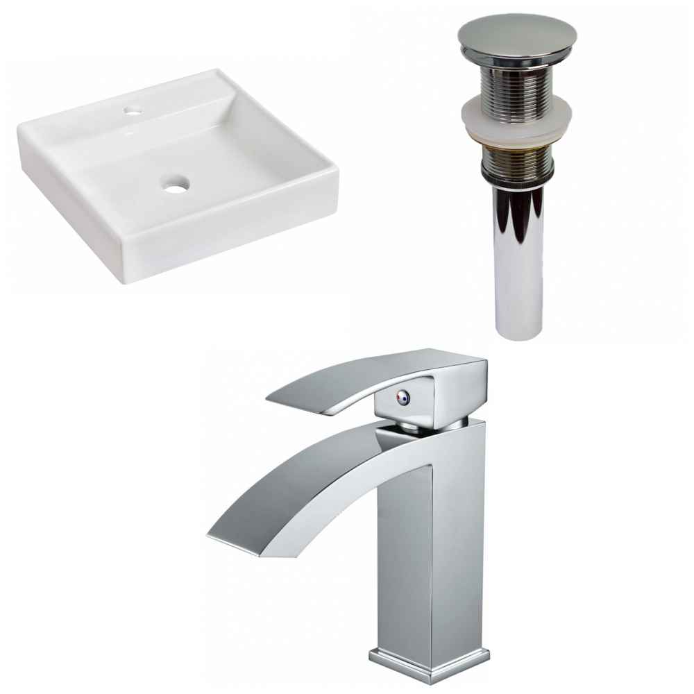 17.5-in. x 17.5-in. Square Bathroom Vessel Sink Set White Enamel Glaze