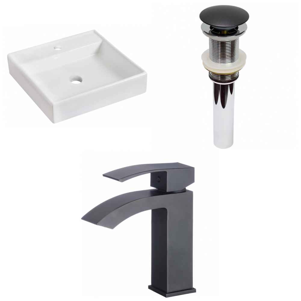 17.5-in. x 17.5-in. Square Bathroom Vessel Sink Set White Enamel Glaze