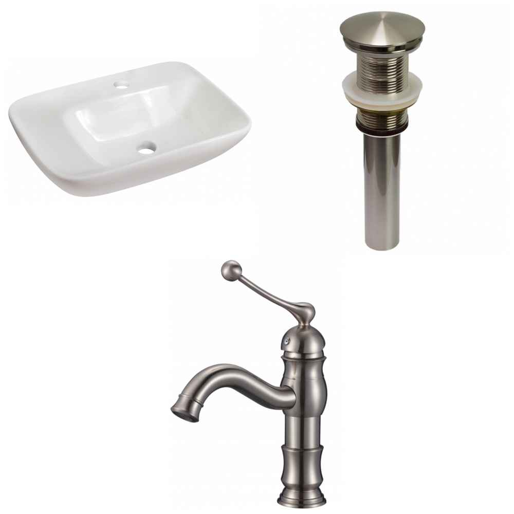 23.5-in. x 17.25-in. Rectangle Bathroom Vessel Sink Set White Enamel Glaze