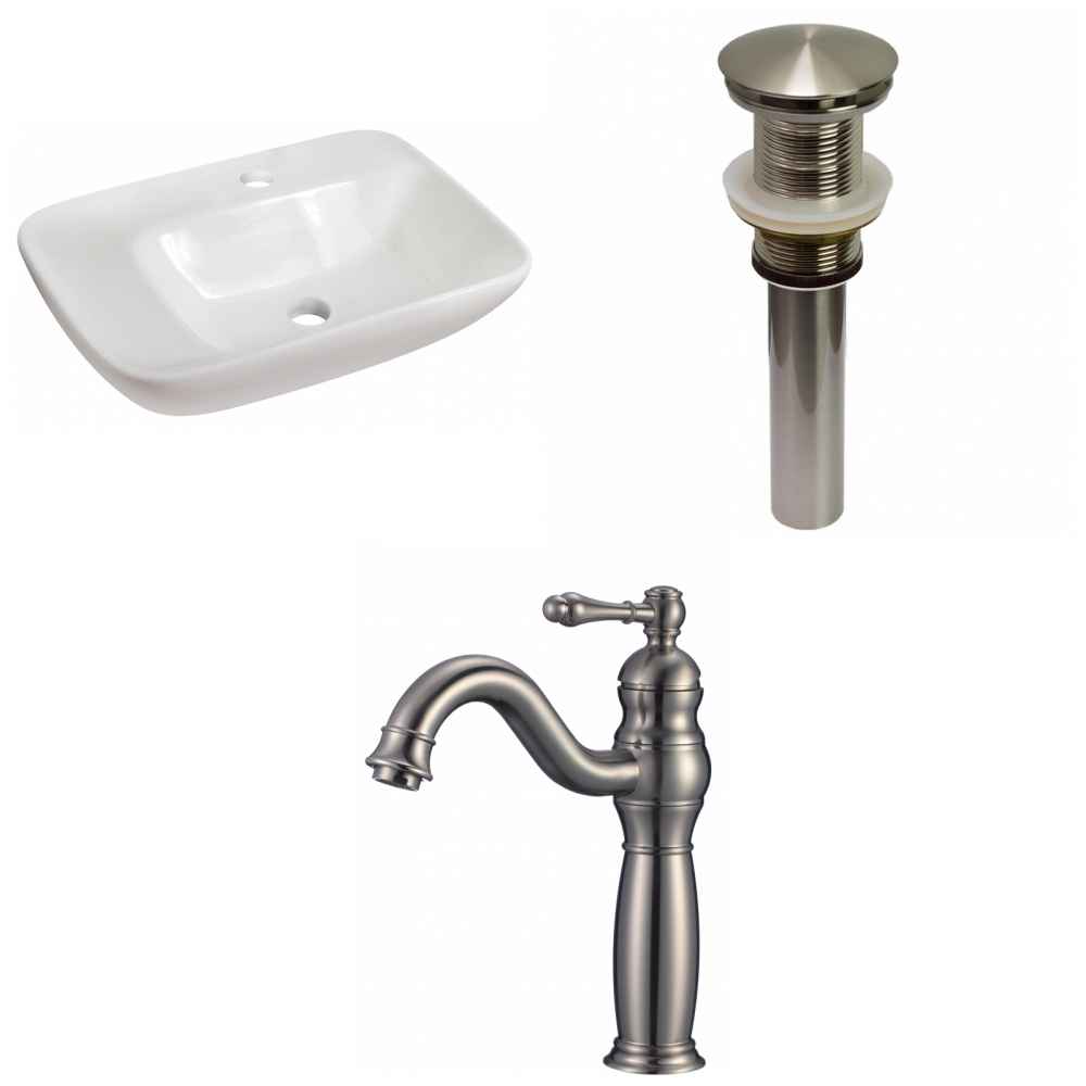 23.5-in. x 17.25-in. Rectangle Bathroom Vessel Sink Set White Enamel Glaze