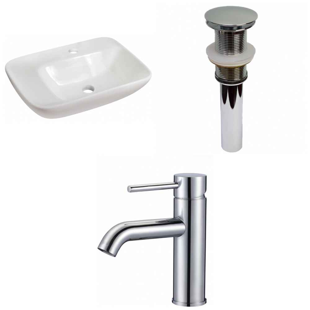 23.5-in. x 17.25-in. Rectangle Bathroom Vessel Sink Set White Enamel Glaze
