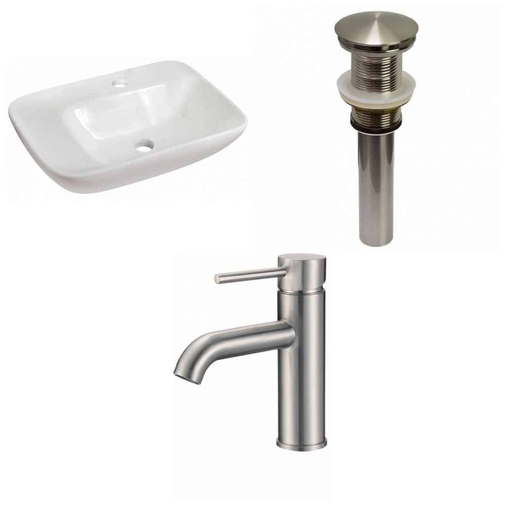 23.5-in. x 17.25-in. Rectangle Bathroom Vessel Sink Set White Enamel Glaze