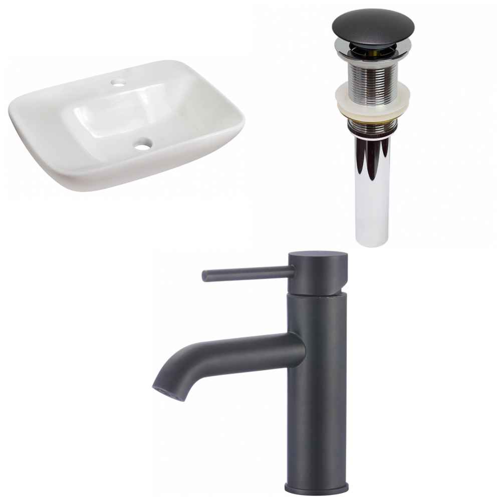 23.5-in. x 17.25-in. Rectangle Bathroom Vessel Sink Set White Enamel Glaze