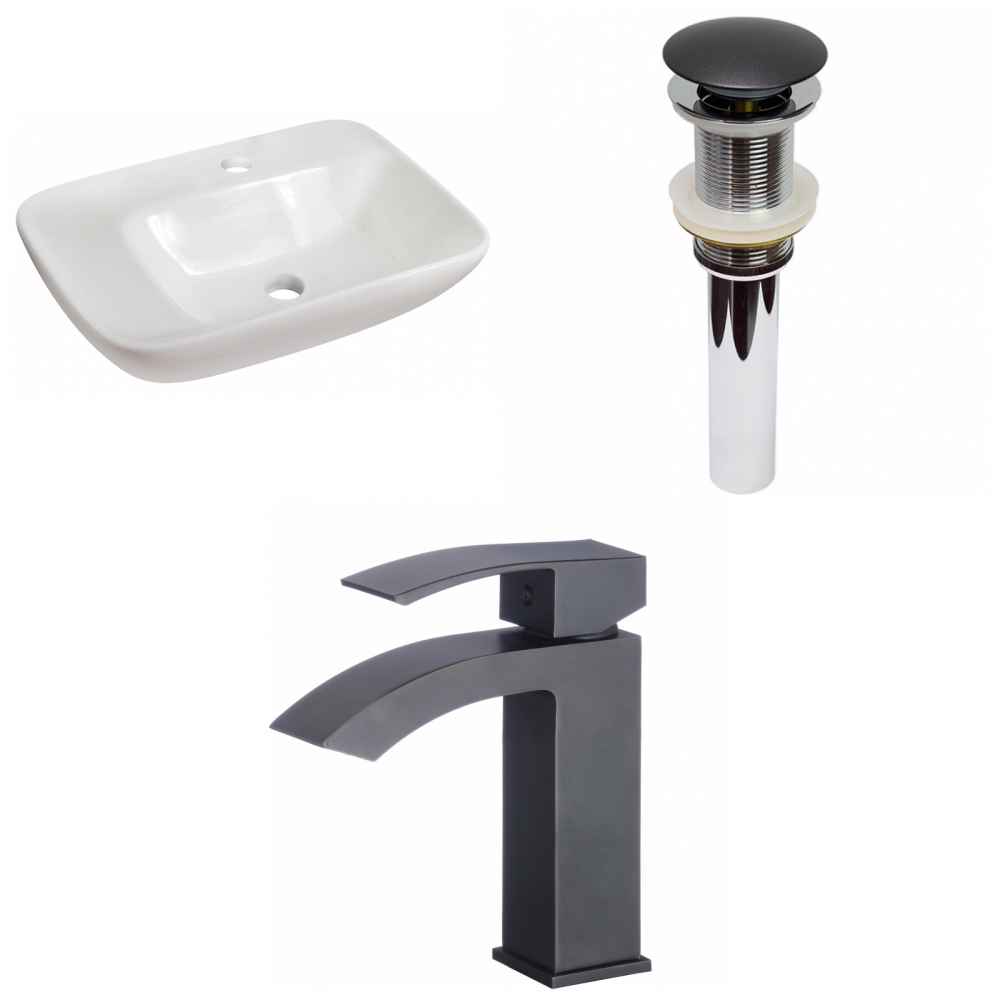 23.5-in. x 17.25-in. Rectangle Bathroom Vessel Sink Set White Enamel Glaze