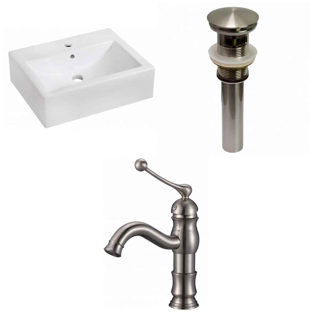 20.25-in. x 16.25-in. Rectangle Bathroom Vessel Sink Set White Enamel Glaze