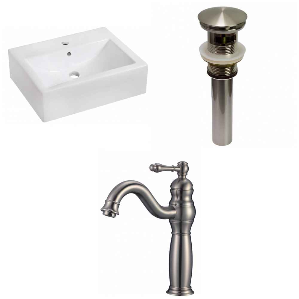 20.25-in. x 16.25-in. Rectangle Bathroom Vessel Sink Set White Enamel Glaze