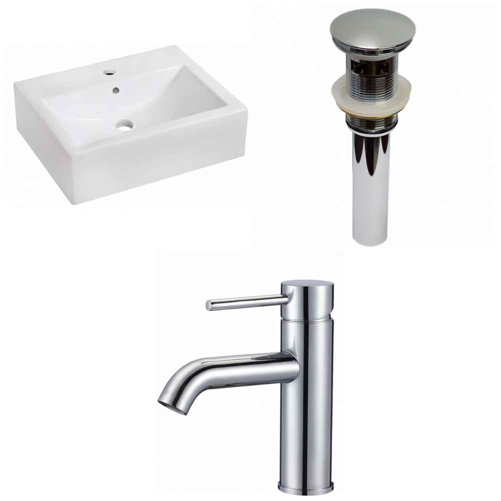 20.25-in. x 16.25-in. Rectangle Bathroom Vessel Sink Set White Enamel Glaze