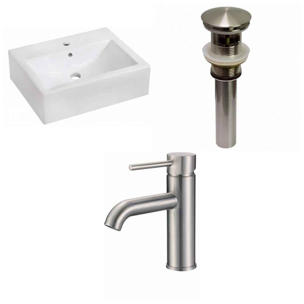 20.25-in. x 16.25-in. Rectangle Bathroom Vessel Sink Set White Enamel Glaze