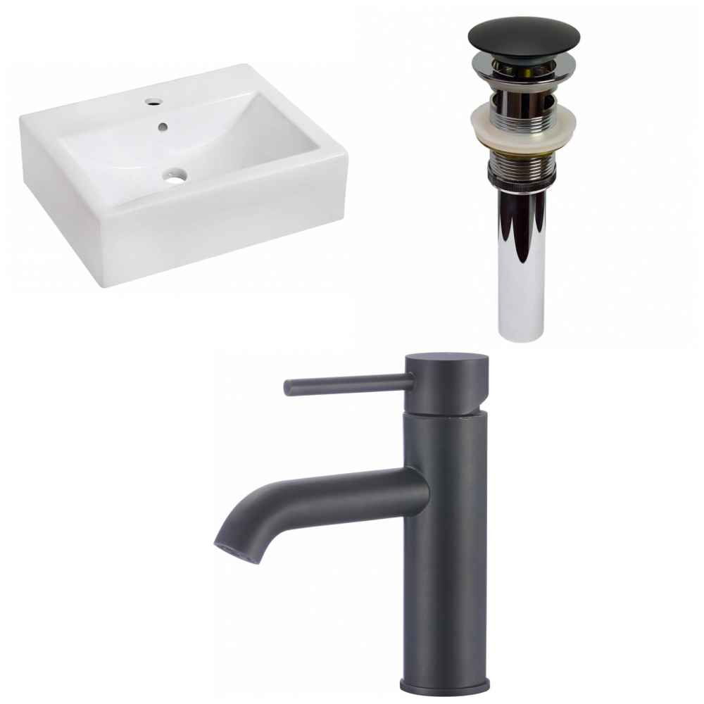 20.25-in. x 16.25-in. Rectangle Bathroom Vessel Sink Set White Enamel Glaze