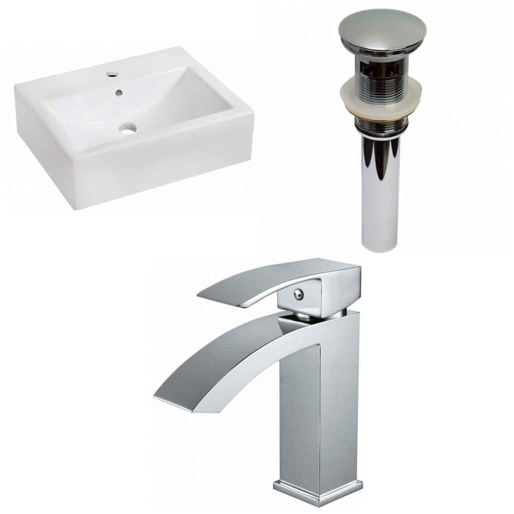 20.25-in. x 16.25-in. Rectangle Bathroom Vessel Sink Set White Enamel Glaze