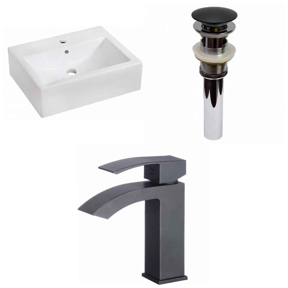 20.25-in. x 16.25-in. Rectangle Bathroom Vessel Sink Set White Enamel Glaze