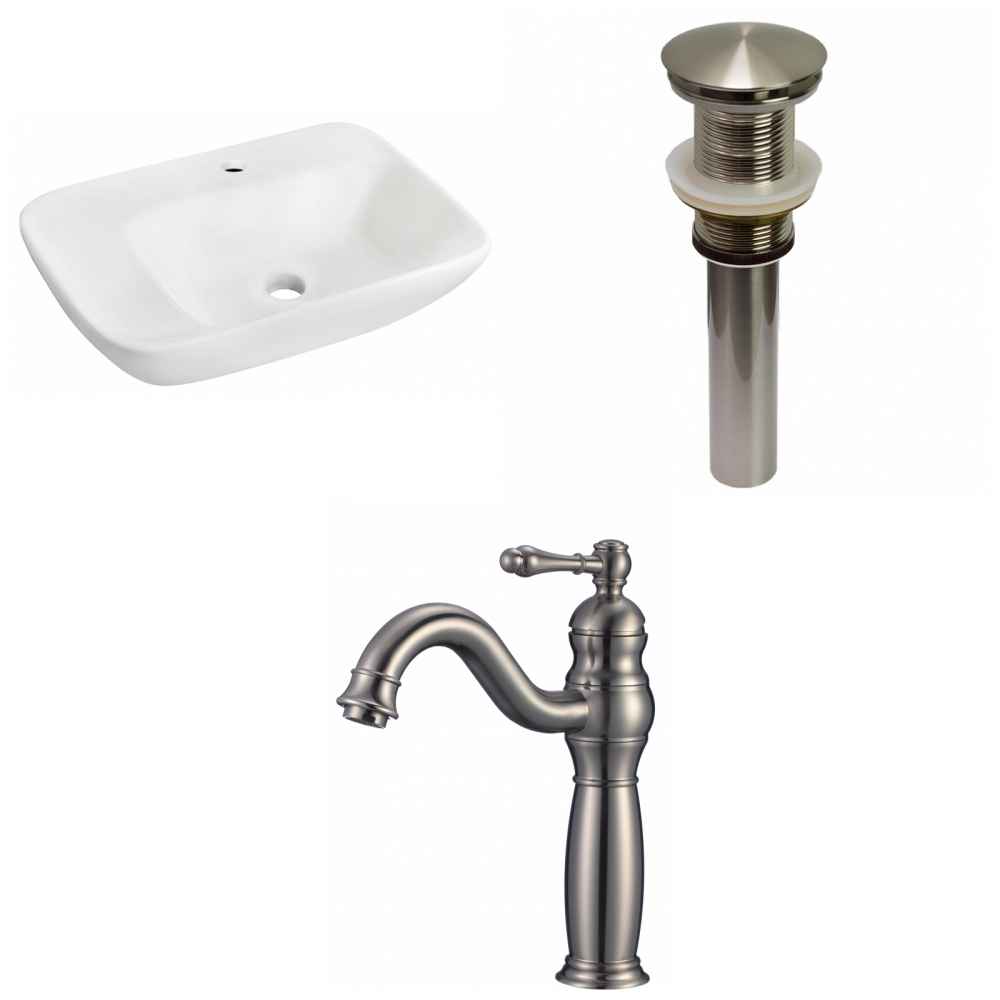23.5-in. x 17.25-in. Rectangle Bathroom Vessel Sink Set White Enamel Glaze