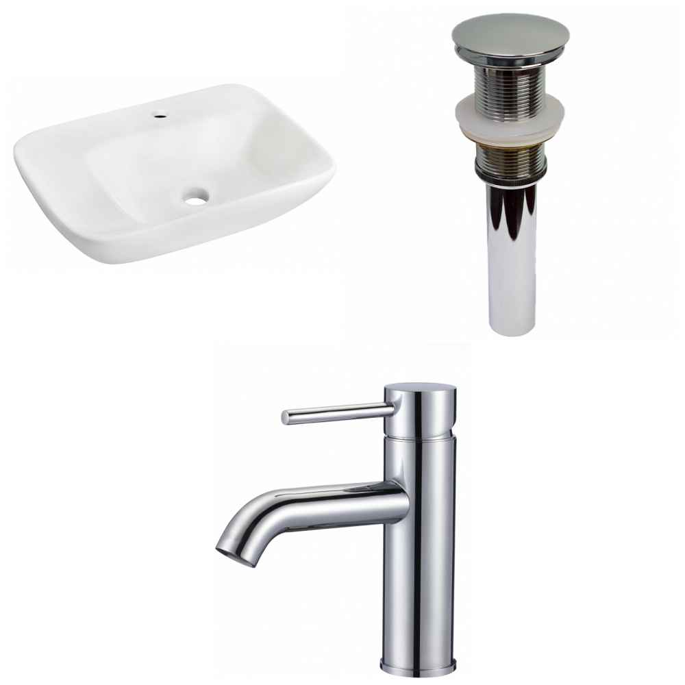 23.5-in. x 17.25-in. Rectangle Bathroom Vessel Sink Set White Enamel Glaze