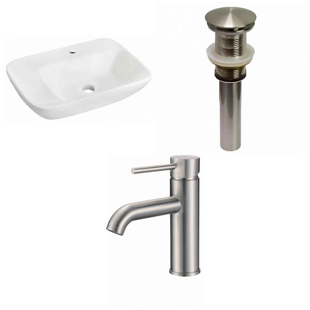 23.5-in. x 17.25-in. Rectangle Bathroom Vessel Sink Set White Enamel Glaze