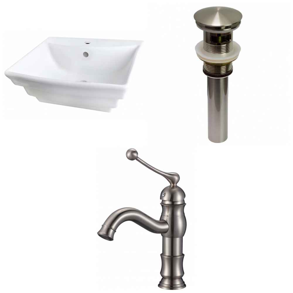 19.75-in. x 17-in. Rectangle Bathroom Vessel Sink Set White Enamel Glaze