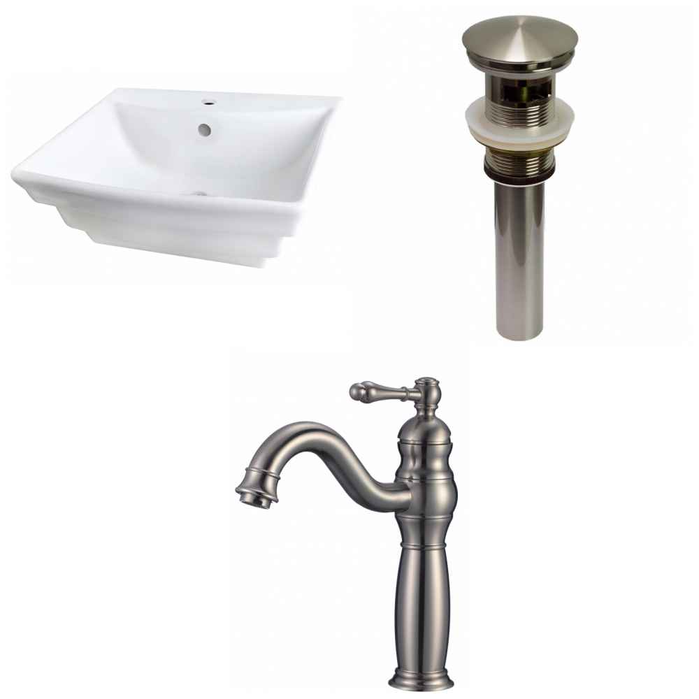 19.75-in. x 17-in. Rectangle Bathroom Vessel Sink Set White Enamel Glaze
