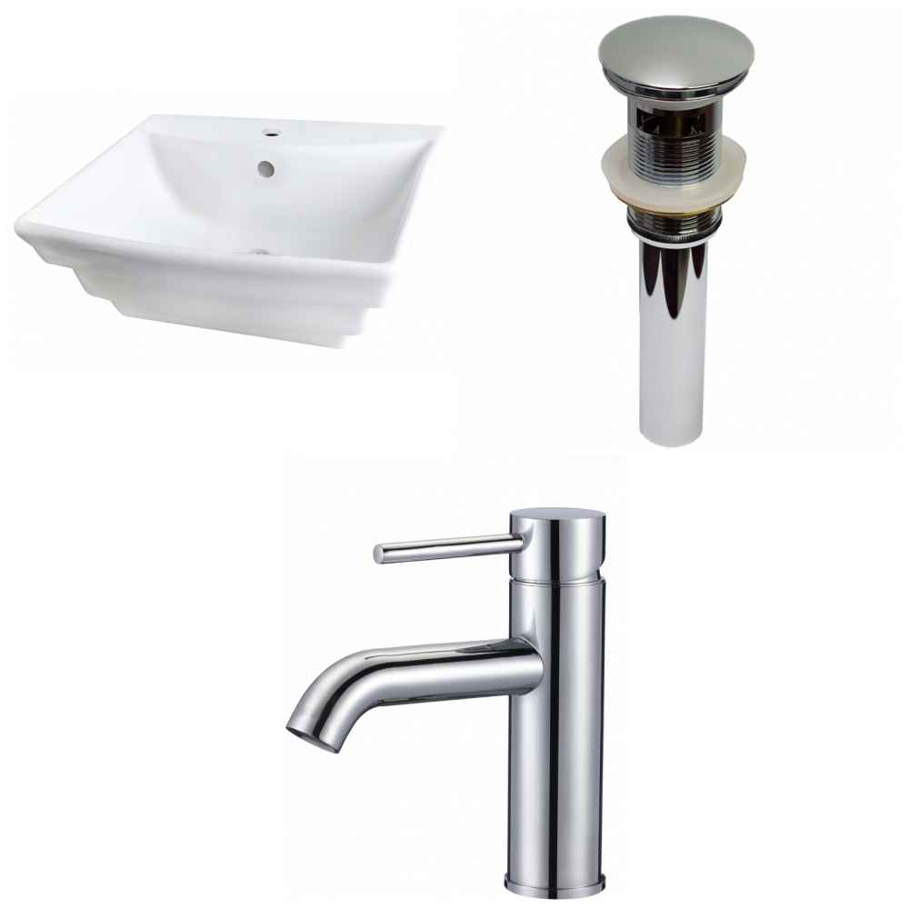 19.75-in. x 17-in. Rectangle Bathroom Vessel Sink Set White Enamel Glaze