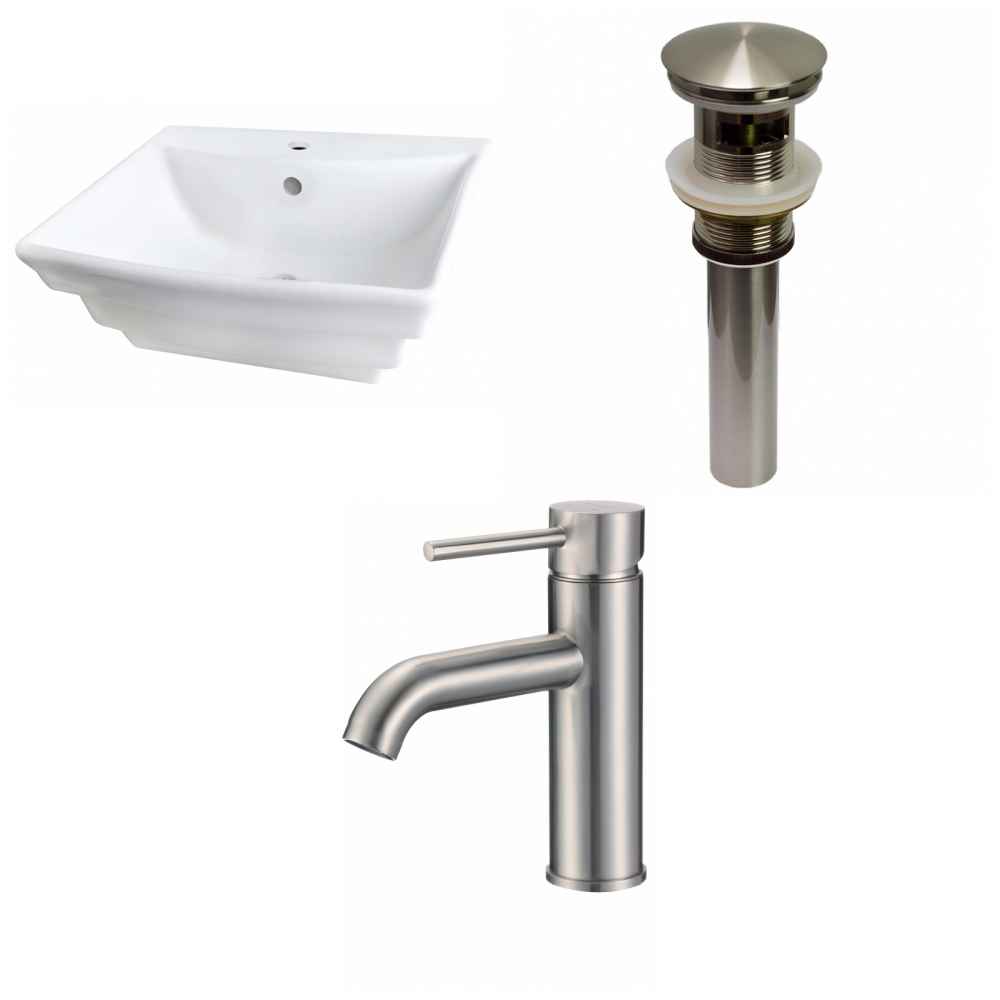 19.75-in. x 17-in. Rectangle Bathroom Vessel Sink Set White Enamel Glaze