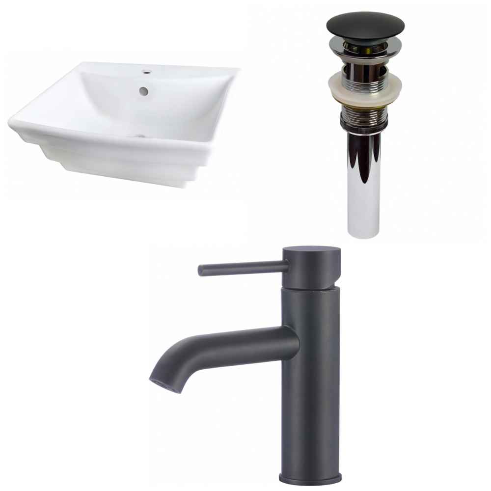 19.75-in. x 17-in. Rectangle Bathroom Vessel Sink Set White Enamel Glaze
