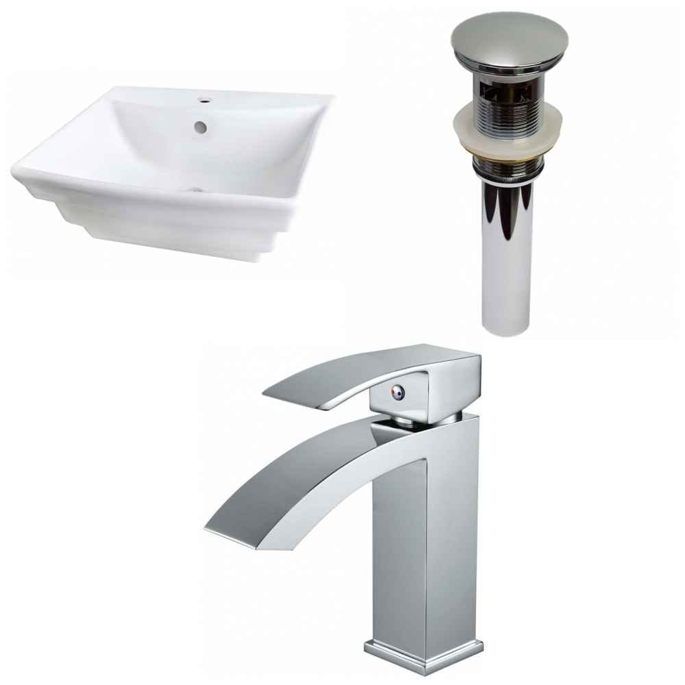 19.75-in. x 17-in. Rectangle Bathroom Vessel Sink Set White Enamel Glaze