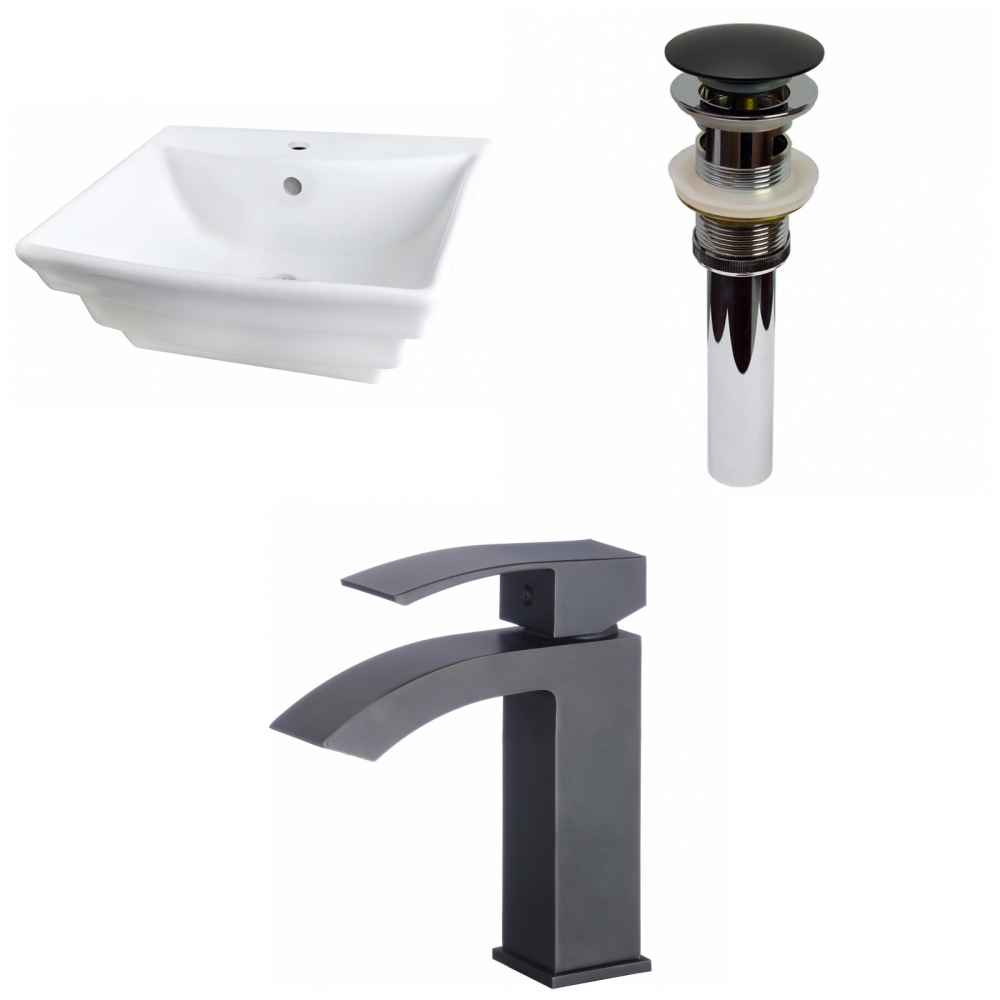 19.75-in. x 17-in. Rectangle Bathroom Vessel Sink Set White Enamel Glaze