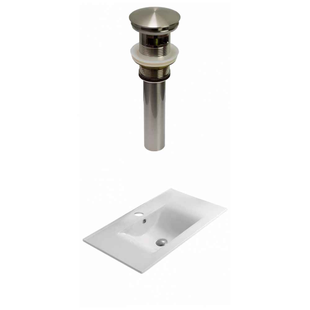 23.8-in. W 1 Hole Ceramic Top Set In White Color - Overflow Drain Incl.
