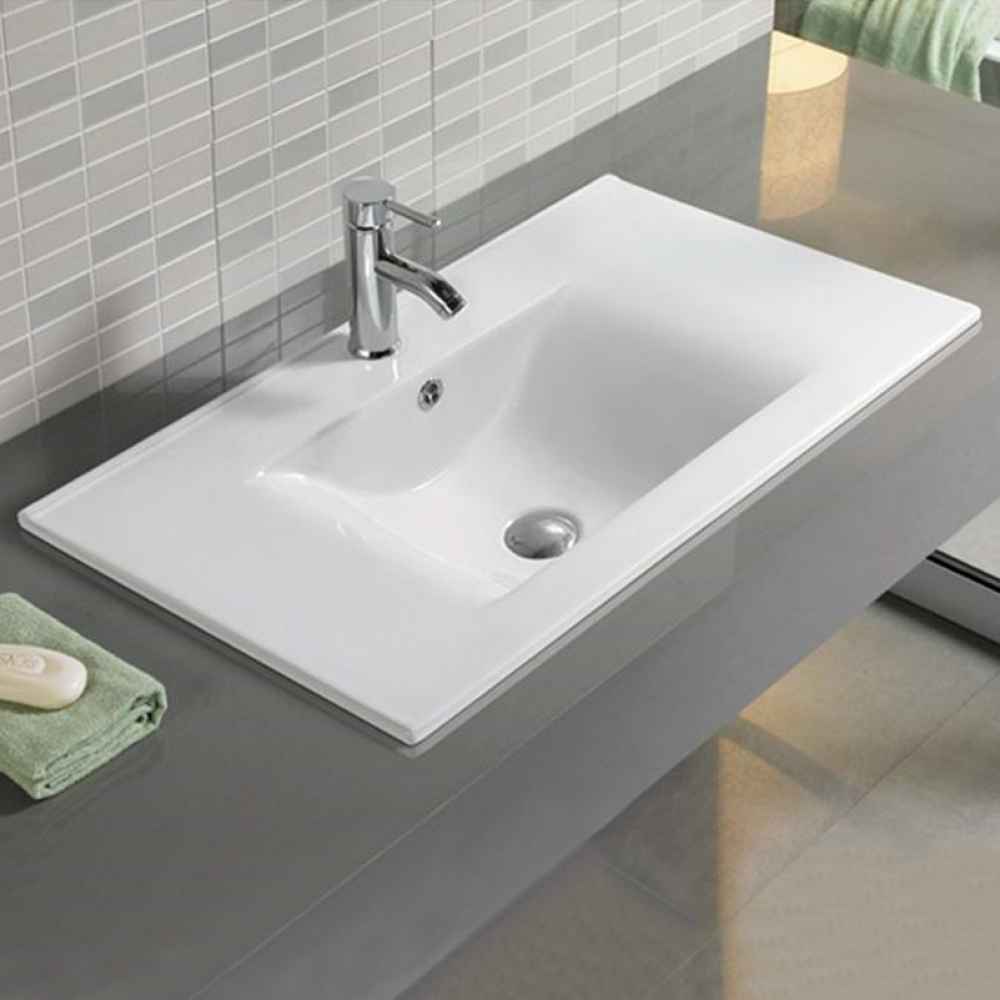 23.8-in. W 1 Hole Ceramic Top Set In White Color - Overflow Drain Incl.