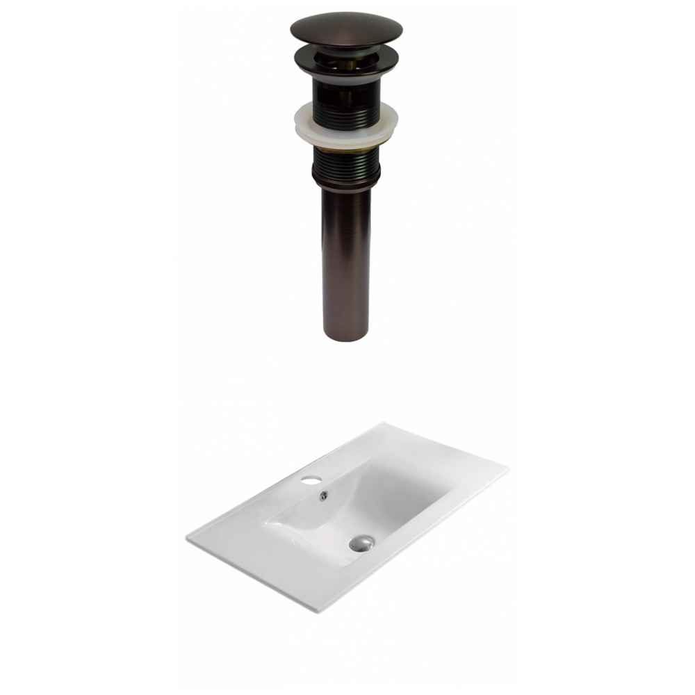 23.8-in. W 1 Hole Ceramic Top Set In White Color - Overflow Drain Incl.