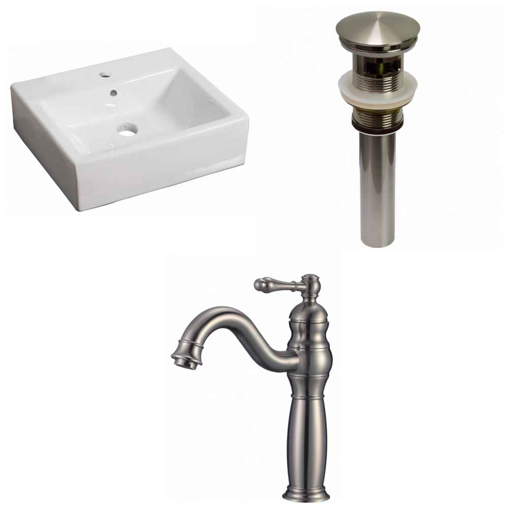 21-in. x 16.5-in. Rectangle Bathroom Vessel Sink Set White Enamel Glaze