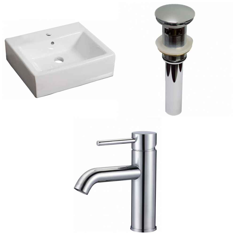 21-in. x 16.5-in. Rectangle Bathroom Vessel Sink Set White Enamel Glaze