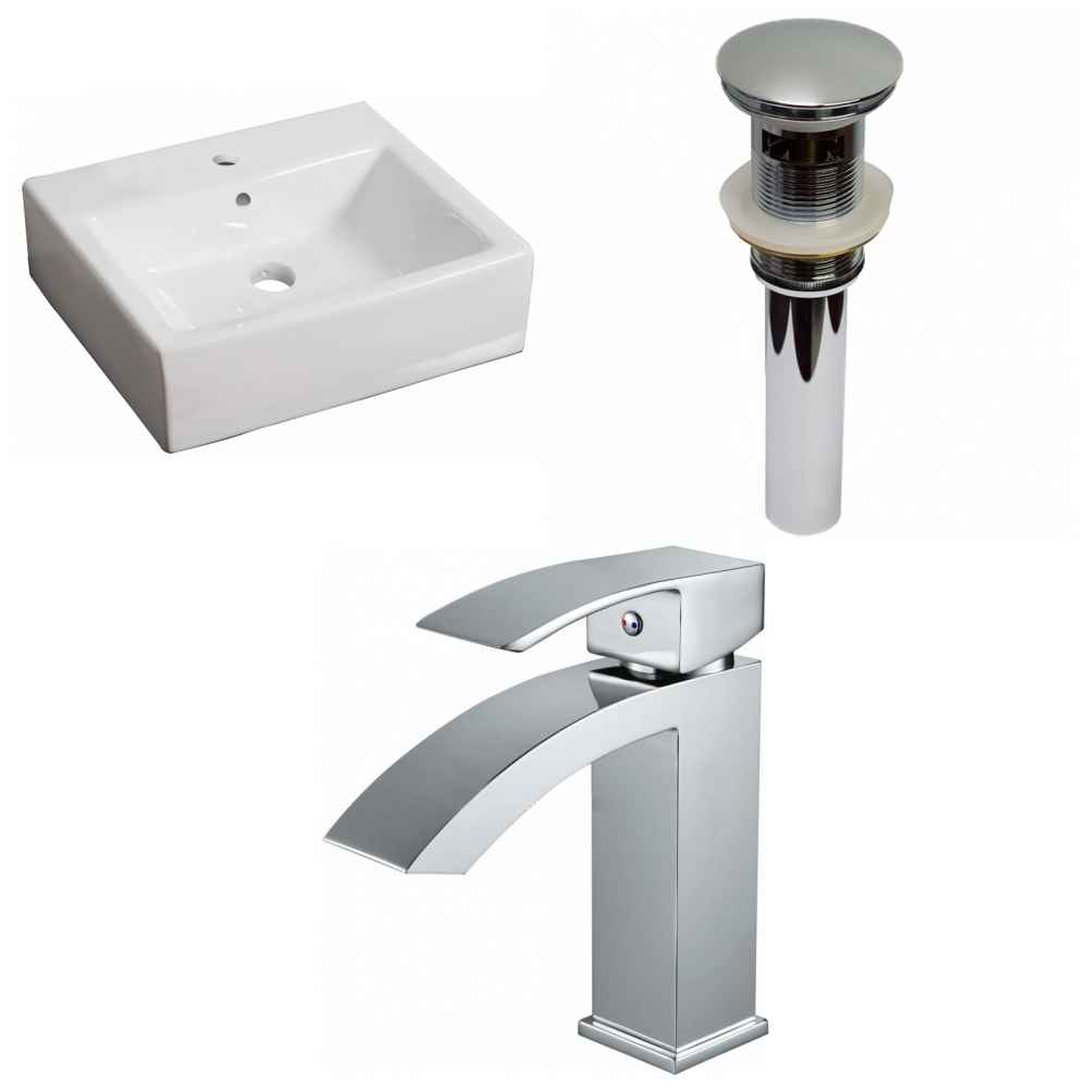 21-in. x 16.5-in. Rectangle Bathroom Vessel Sink Set White Enamel Glaze
