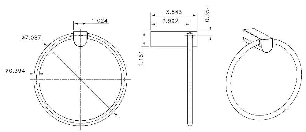 7.09 in. x 3.54 in. Wall Mount Chrome Towel Ring Stainless Steel