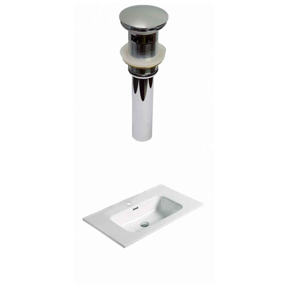 24.16-in. W 1 Hole Ceramic Top Set In White Color - Overflow Drain Incl.