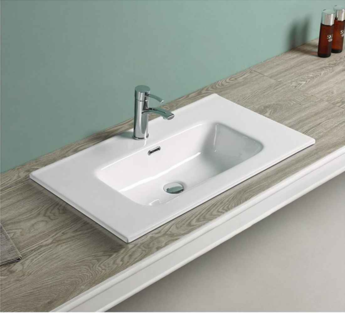 24.16-in. W 1 Hole Ceramic Top Set In White Color - Overflow Drain Incl.