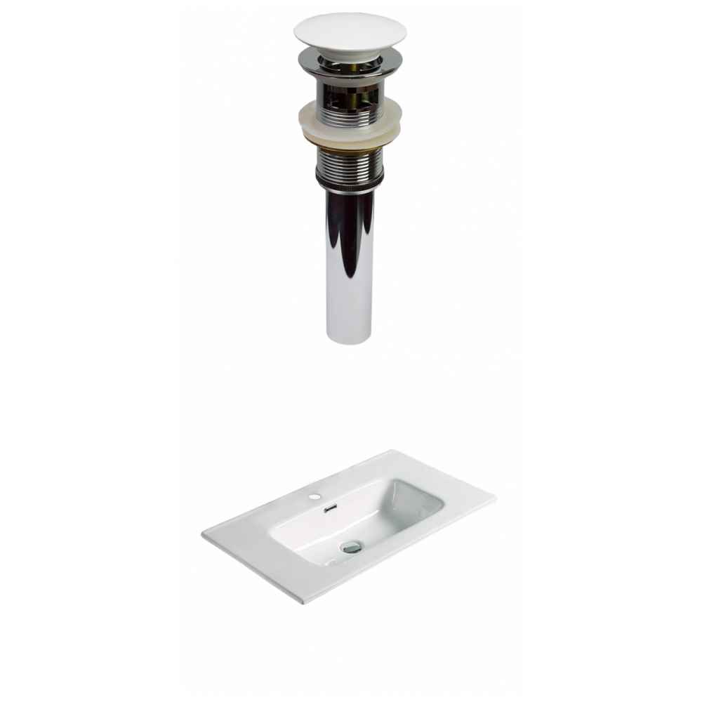 24.16-in. W 1 Hole Ceramic Top Set In White Color - Overflow Drain Incl.