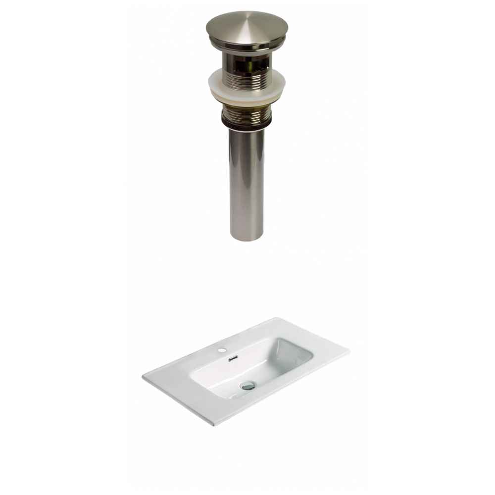 24.16-in. W 1 Hole Ceramic Top Set In White Color - Overflow Drain Incl.