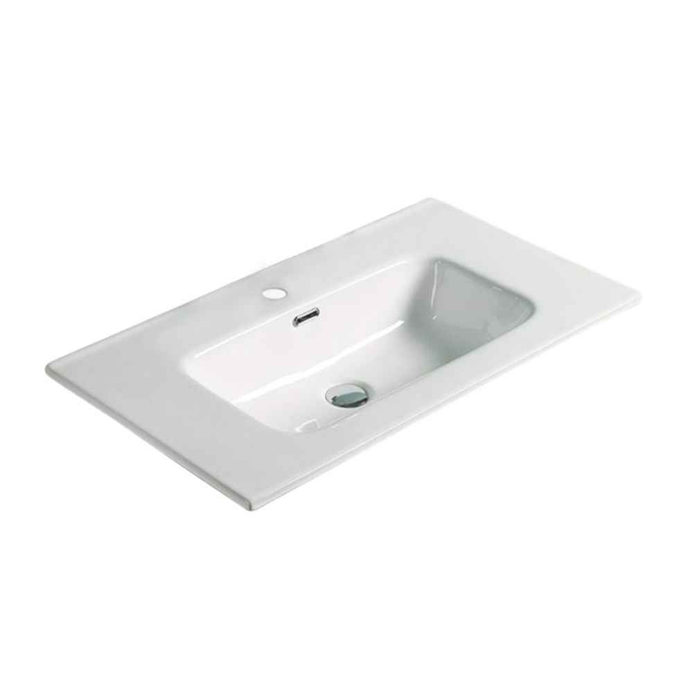 24.16-in. W 1 Hole Ceramic Top Set In White Color - Overflow Drain Incl.