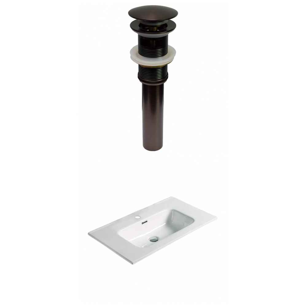 24.16-in. W 1 Hole Ceramic Top Set In White Color - Overflow Drain Incl.